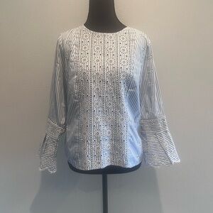 EUC. GAP Blue and White Striped Blouse with Lace Accents